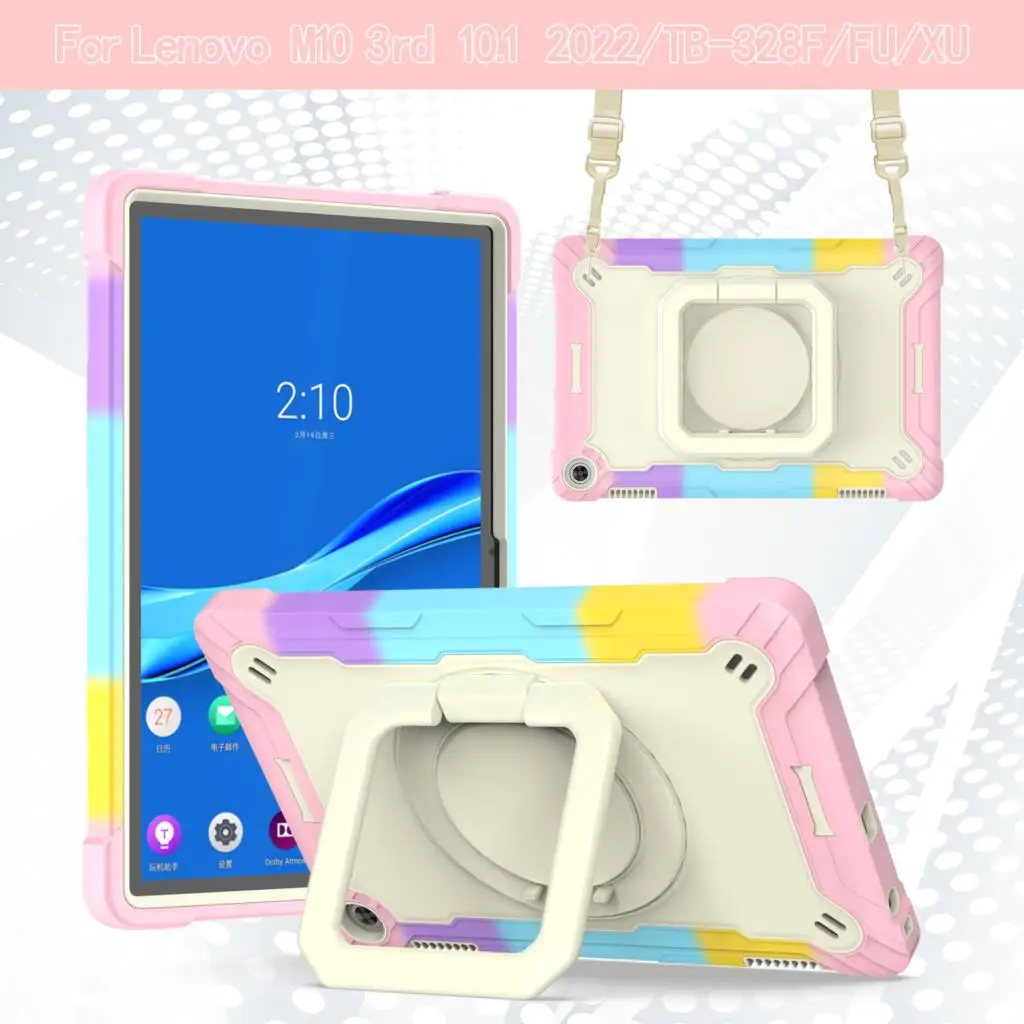 Handle Grip Case For Lenovo Tab M10 Gen3 2022 10.1 Inch Tb-328Fu Tb-328Xu 360 Rotating Cover Kids Funda With Shoulder Strap Capa