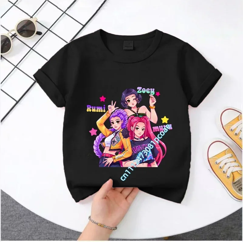 Summer Kpop Demon Hunters Kids Cartoon Anime Meme T-Shirt - Round Neck Casual Boys Top Gift