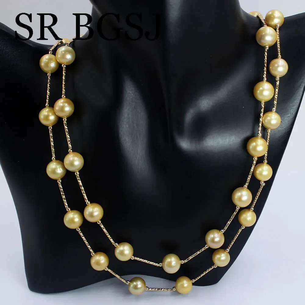 

11-12mm Artificial Style Beaded Chain Yellow Natural Freshwater Pearl Sweater Necklace for Women Jewelry Gift 48"