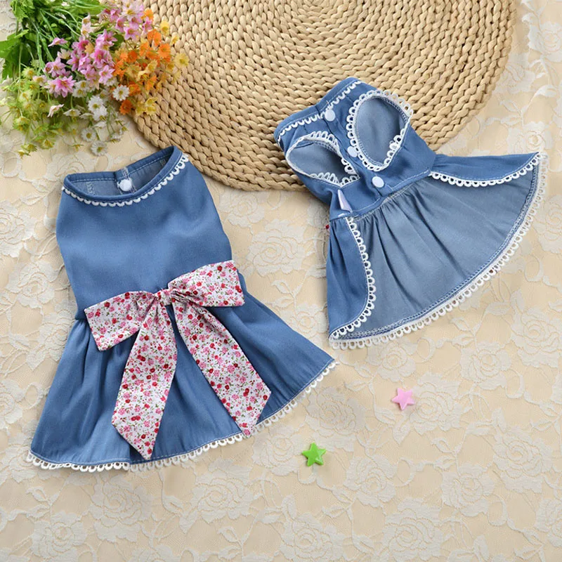 2022 New Clothes for Small Dogs Polyester Jeans Summer Cat Dog Dress