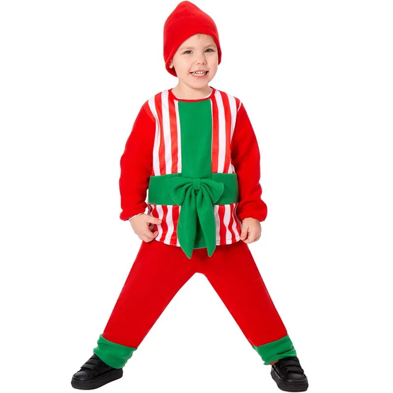thumbnail image 1 of Disfraz de caja de regalo de Navidad para niños, camiseta de rayas con lazo, sombrero y pantalones, traje de caja de regalo de Navidad, disfraz de cosplay para niños y niñas, 1 of 3