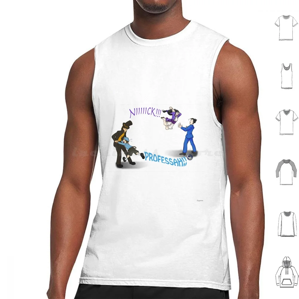 Reunions ~ Professor Layton Vs Ace Autension Tank Tops Print Cotton Ace Awor Professor Layton Fan Art Phoenix