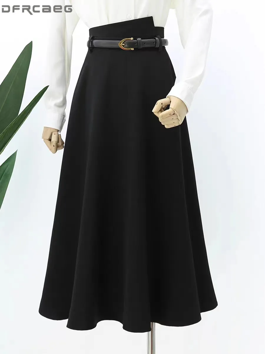 

Женская длинная трапециевидная юбка, элегантная желтая Повседневная Формальная юбка с поясом, лето 2023