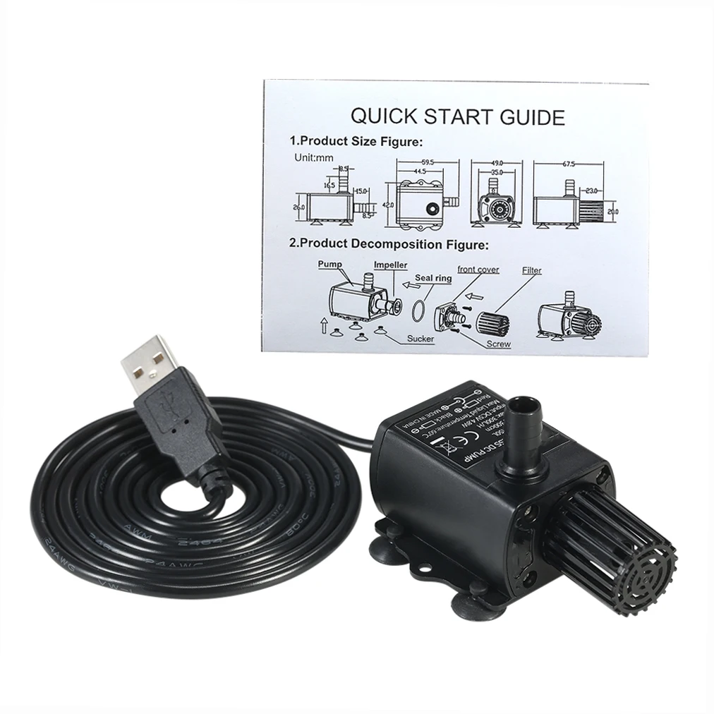 รูปสินค้า Ultra-Quiet Mini USB DC5V 4.8W 300L/H Lift 300 ซม.Brushless ปั๊มน้ํากันน้ํา Submersible Fountain พร้อมกระแสเงินสดปรับ