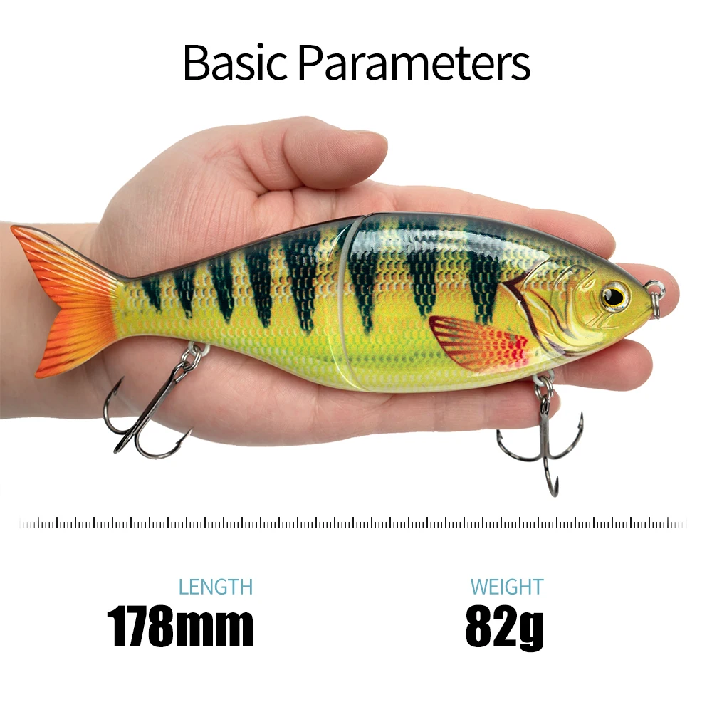 7inch 2.89oz Fishing Lures 3 Sections Soft Tail Floating Wobbler Big Game  Jointed Swimbait 3D Eye Tackles For Shad Pike Bass