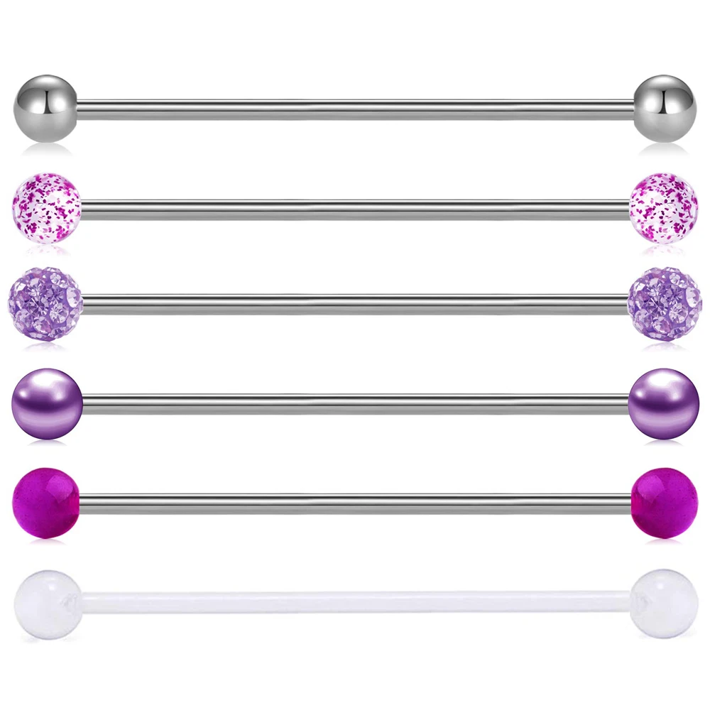 

6 шт., 14 г, яркие Промышленные Штанги, пирсинг, хряща, уха, штанги, ювелирные изделия, серебряные, розовые, золотые стержни, 32/35/38 мм, Purpal