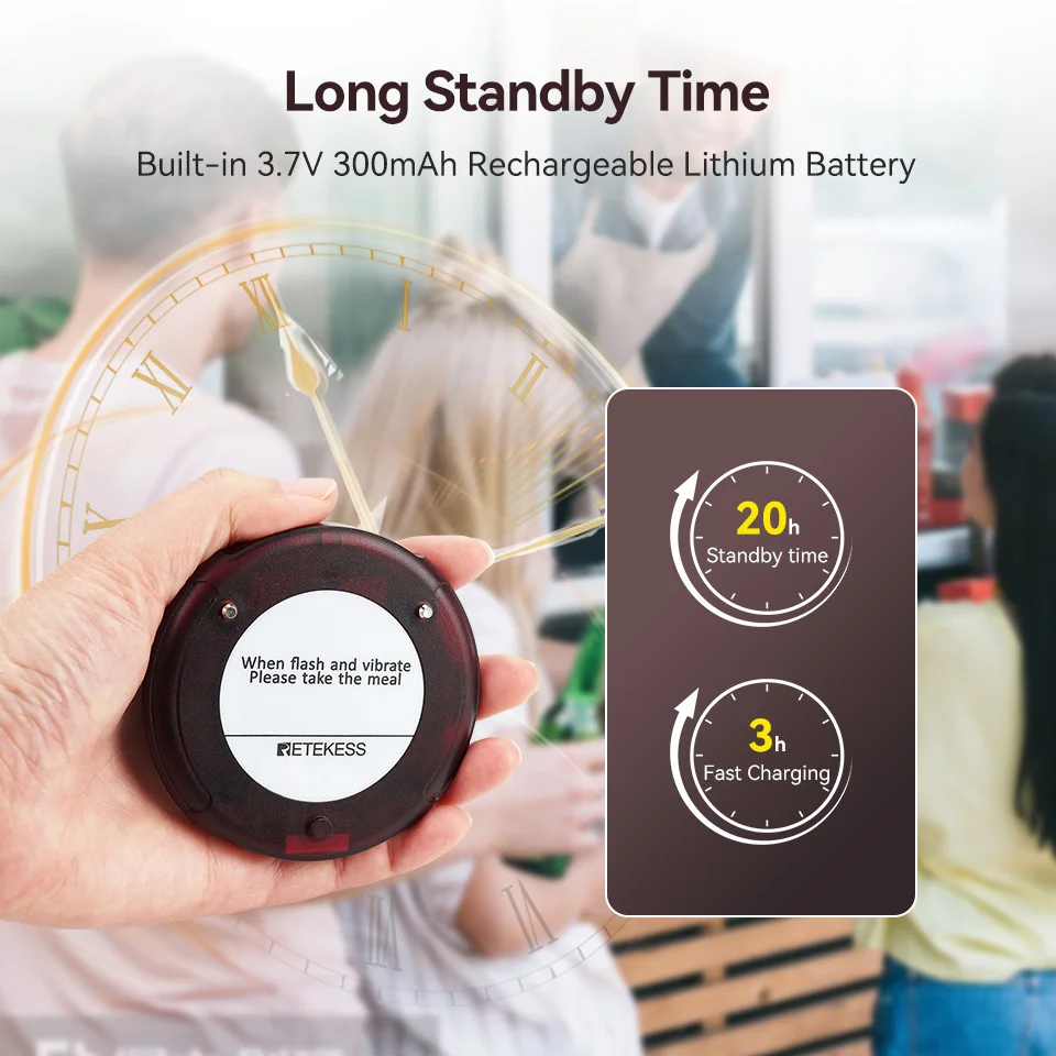 Retekess TD163 Restaurant Pager Wireless Calling System Vibrators Paging Device Vibration Bell Cafe Beeper for Coffee Food Truck wireless calling system