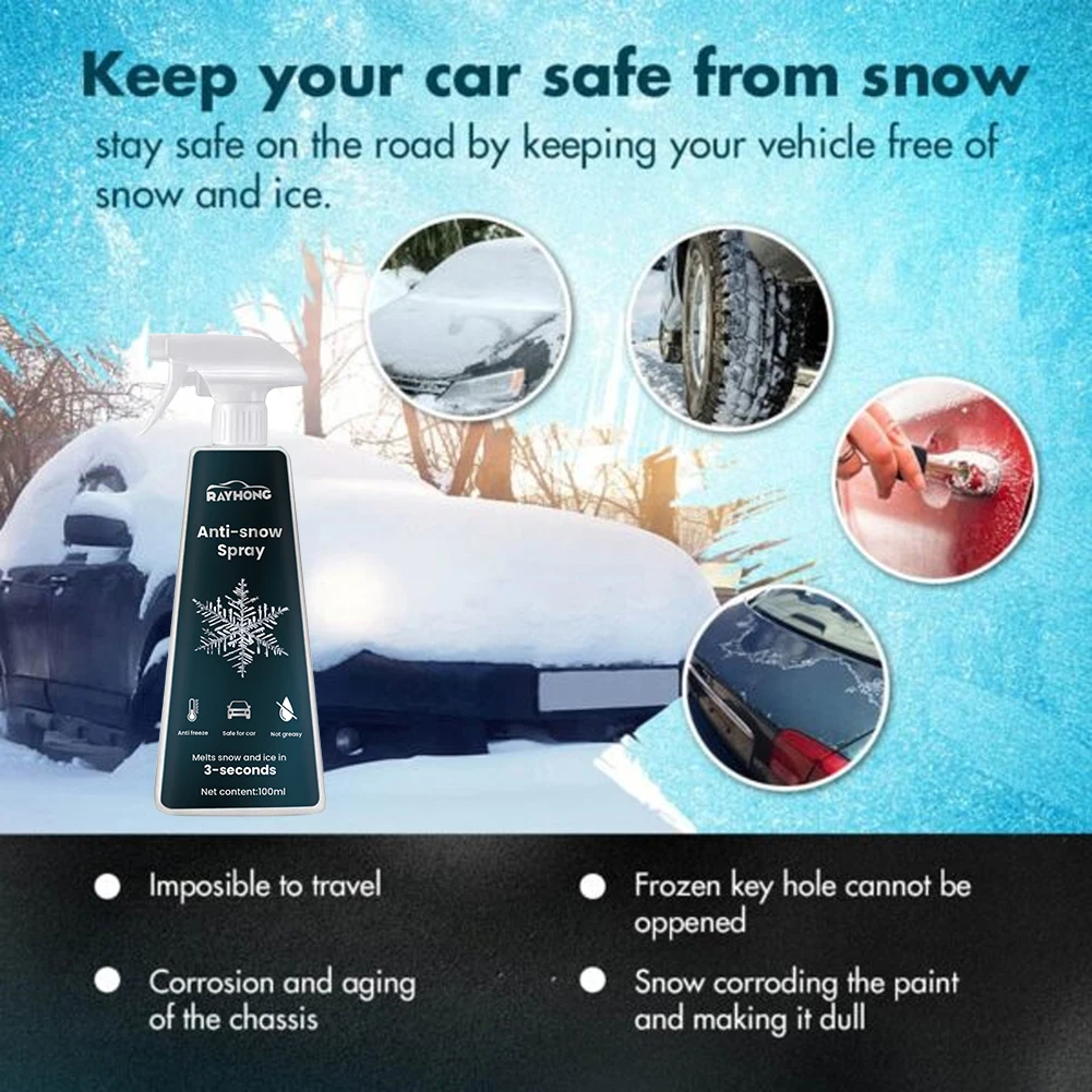 Snow Melting Defrost Liquid Road Anti Slip Snow Melting Spray 100ML Defrosting Anti Frost Spray for Car Windshield Window Mirror