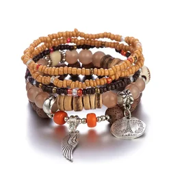 Boho Tree of Life Bracelet Set with Tassel Charms and Wooden Beads (15)