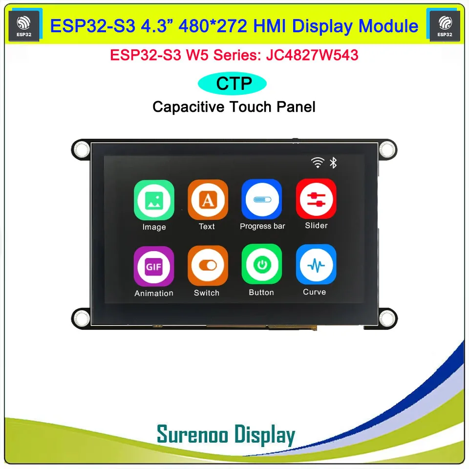 รูปสินค้า หน้าจอสัมผัส ESP32-S3 4.3 นิ้ว IPS 480x272 พร้อม WIFI Bluetooth
