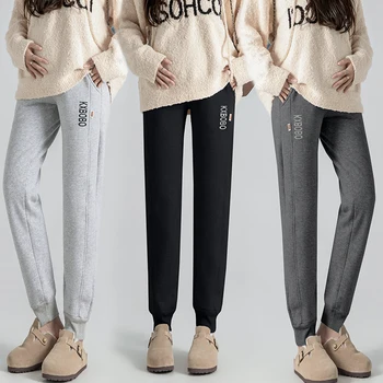 2025 Autumn Maternity Empired Trousers Loose Pregnant Woman Belly Sweatpants Plus Size Pregnancy Sports Pants with Pockets