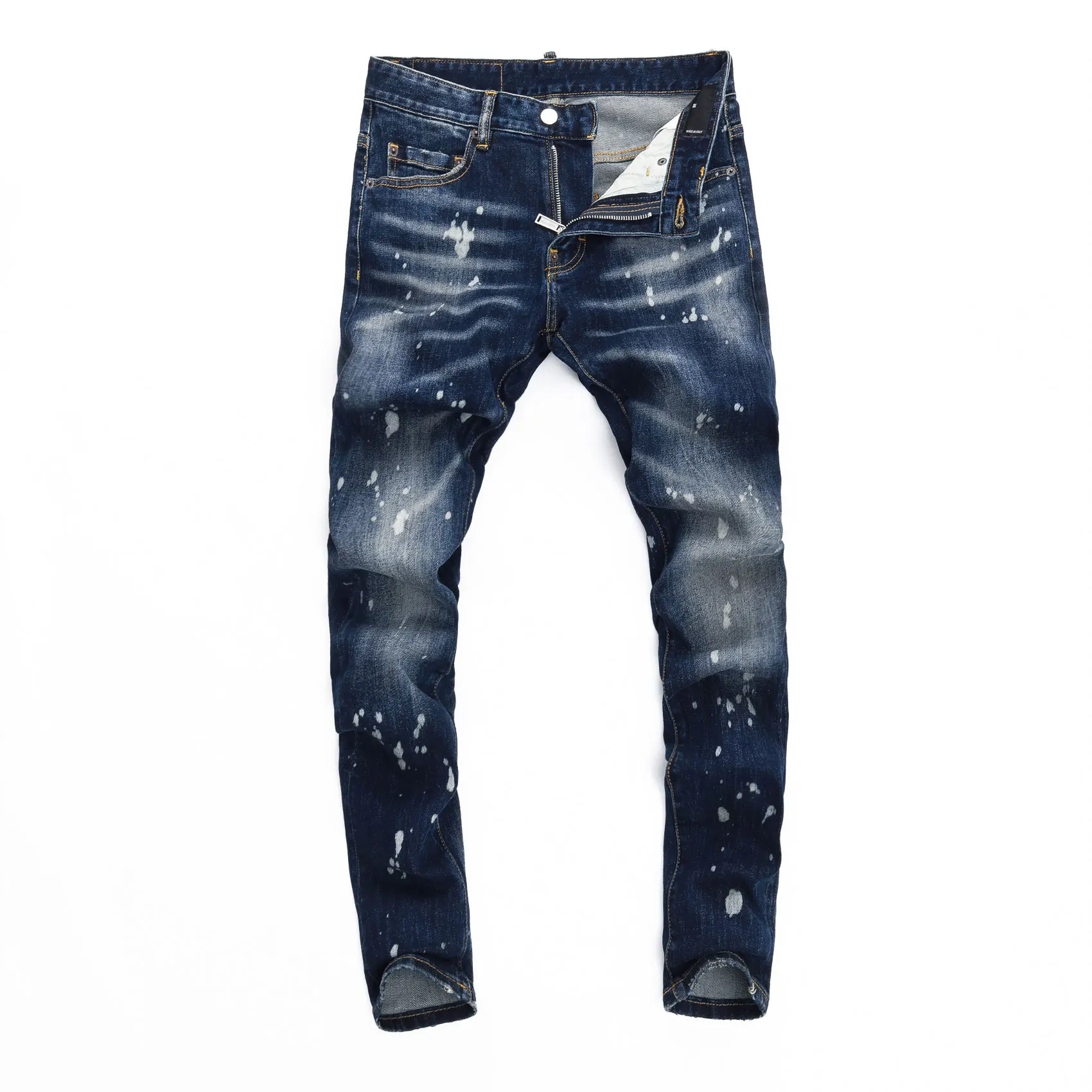Street Fashion Men Jeans High Quality Retro Blue Stretch Slim Fit Ripped Jeans Men Painted Designer Hip Hop Brand Pants Hombre
