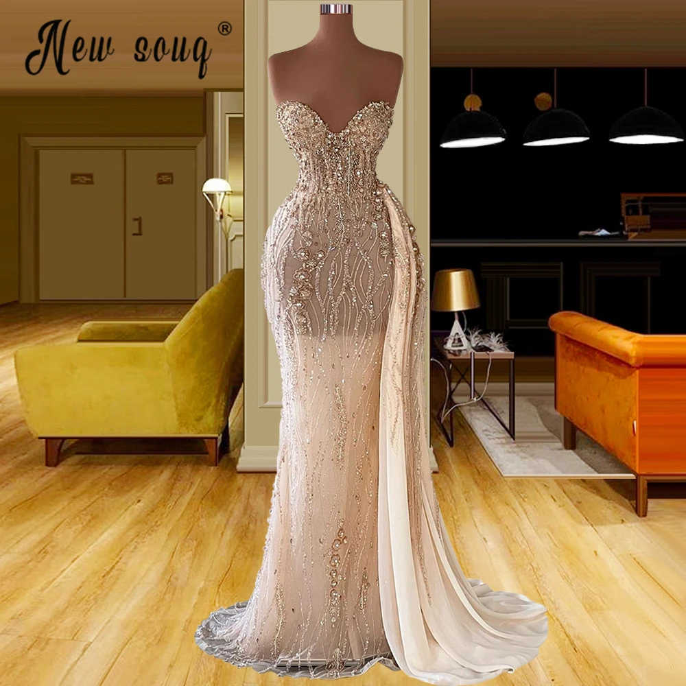 

Luxury Prom Dress Sleeveless Sweetheart Mermaid Prom Gown With Overskirt 2022 Sequins Beading Beautiful Women's Evening Dresses