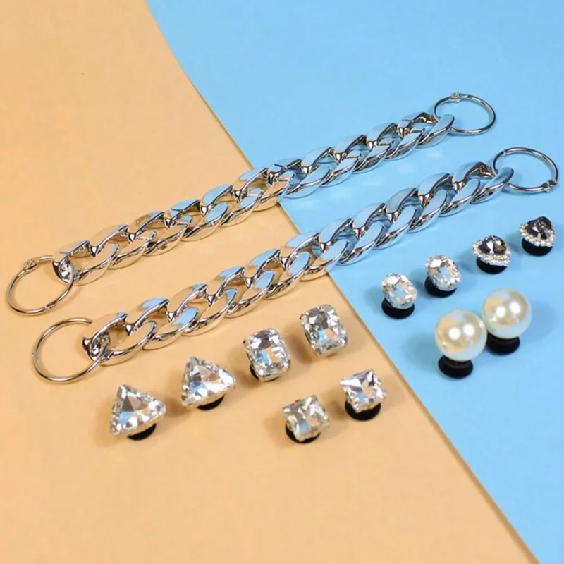 14pcs DIY Shoes Charms Shining Rhinestone Chain Accessories For Clogs Slippers