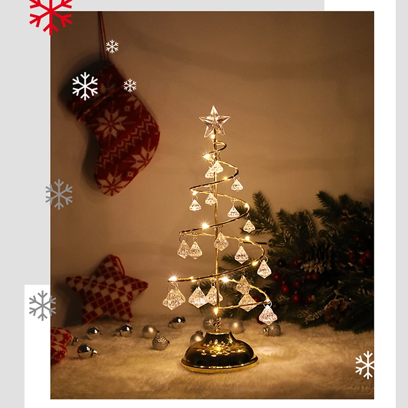 LED Christmas Tree Table Lamp Battery-operated Modern Crystal Desk Decor Light Bedroom Living Room Christmas Gift Table Lights