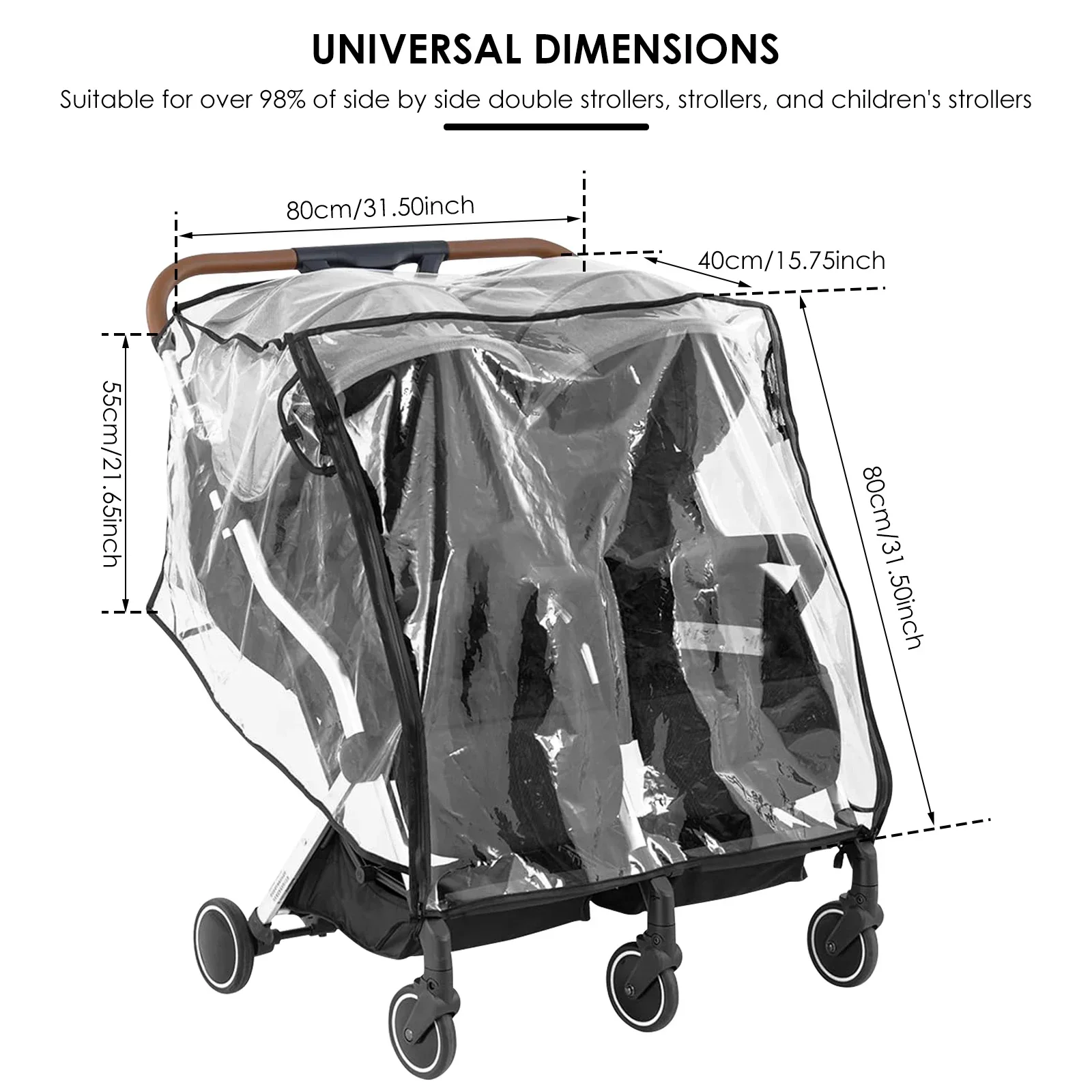 Double Stroller Rain Cover Universal Rain Cover for Side by Side Baby Stroller Raincoat Twins NEW