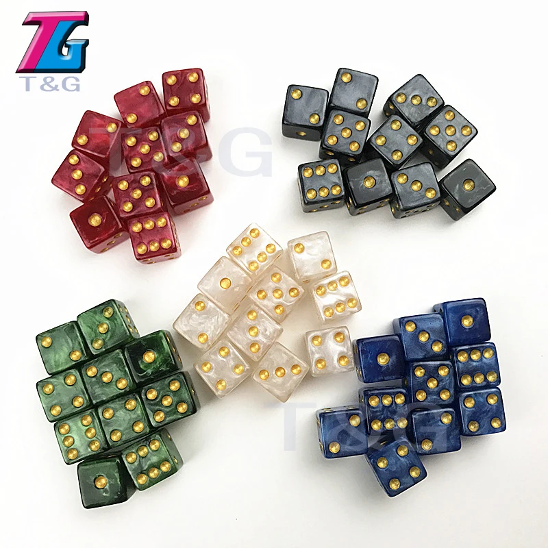 Marble Effect Dice with Golden Dots, Game Accessories, Game Toy, Gift, High Quality, D6, 10Pcs, 12mm