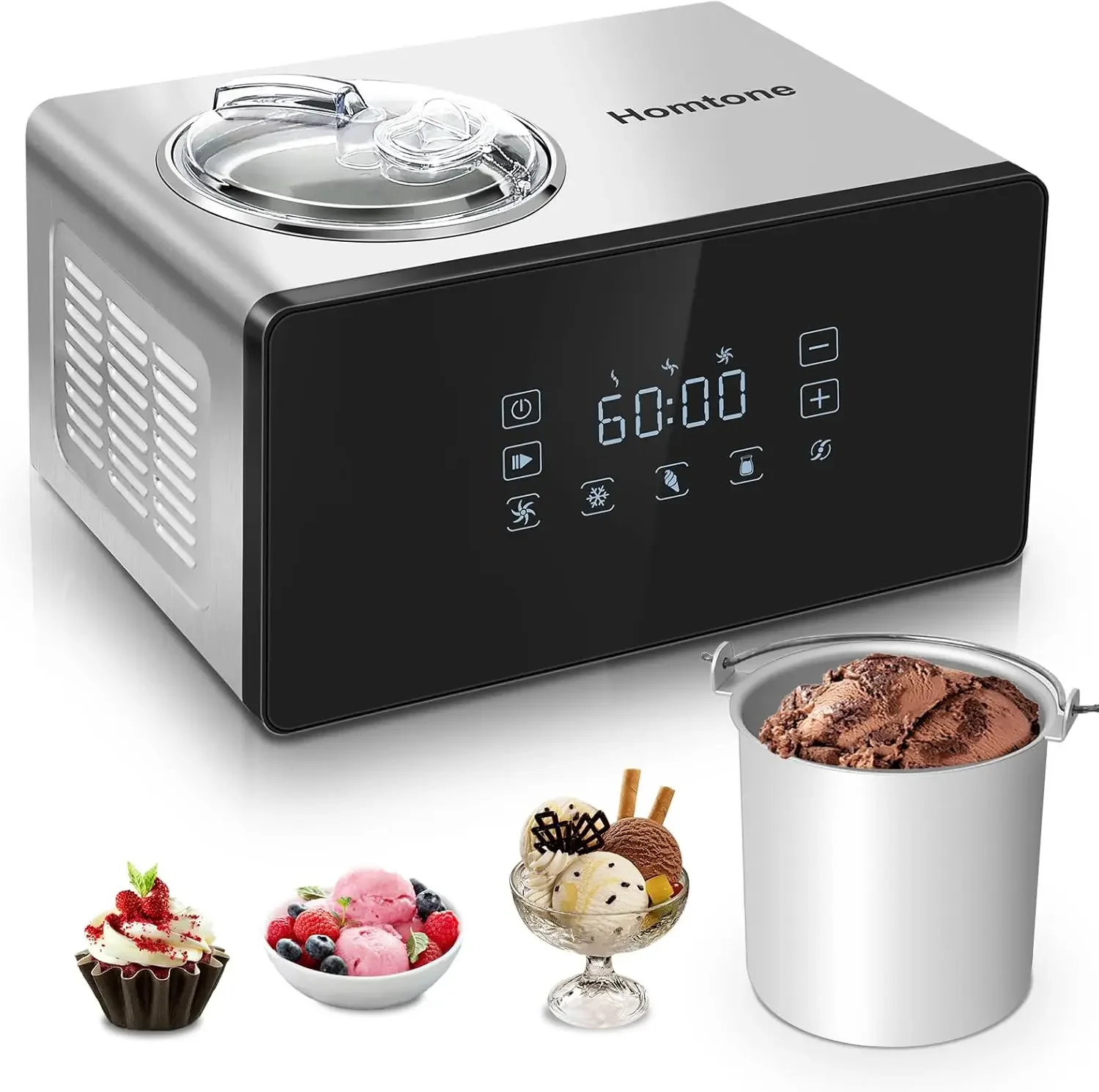Soft Serve Ice Cream Maker LCD Touch Screen with Compressor, No Pre-freezing, 4 Modes, Adjusted Speed 1.6 Quart Ice Crea