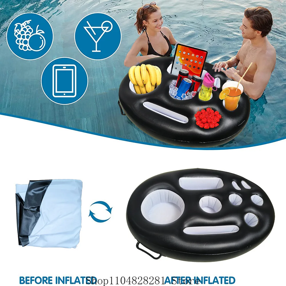 ที่วางเครื่องดื่มลอยน้ำแบบเป่าลมสีดำถาดอเนกประสงค์สระว่ายน้ำอ่างอาบน้ำชายหาดความจุขนาดใหญ่อุปกรณ์ปาร์ตี้สำหรับผู้ใหญ่ 1