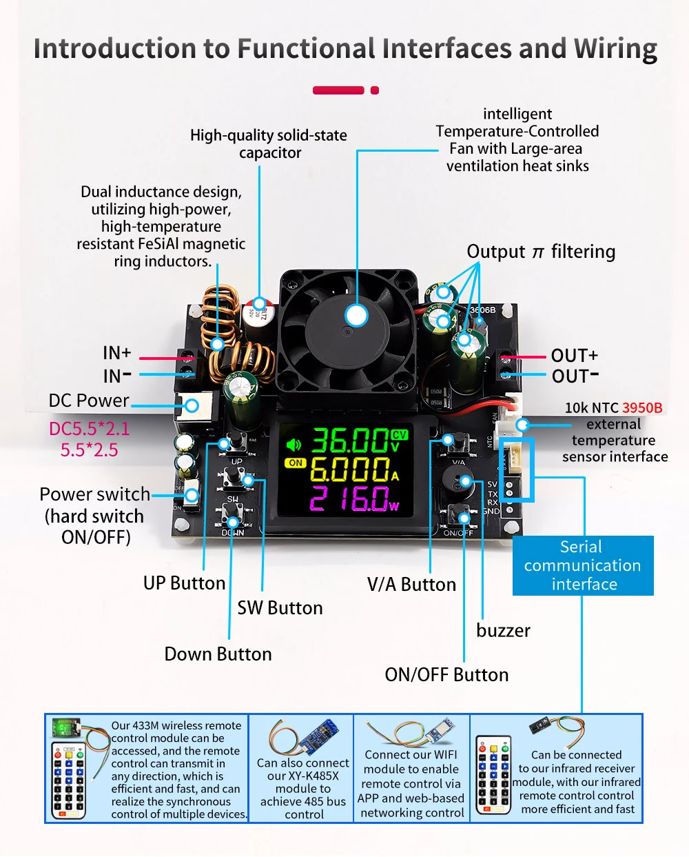 XY3606B 216 W CNC DC Einstellbarer Spannungsregler Netzteil Buck-Boost Konverter Konstantspannung/Strom Aufwärts-/Abwärtsmodul – Detail 6