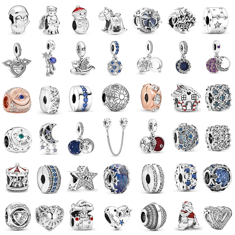 

New Fashion Charm Original Angel Wings Blue Star Beaded Beads Fit Original Pandora Ladies Bracelet Jewelry Accessories Gift