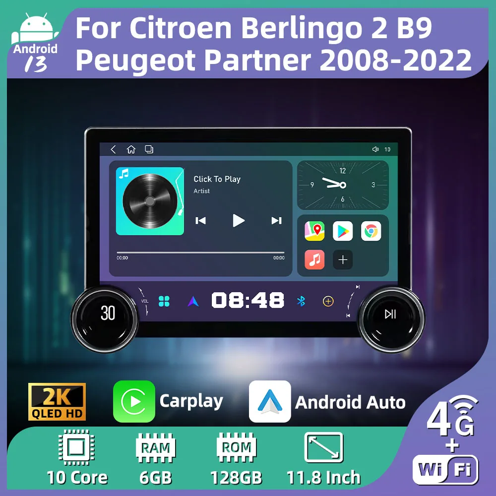 

Автомагнитола 2 Din на Android для Citroen Berlingo 2 B9 Peugeot Partner 2008-2022, GPS-навигация, мультимедийный плеер, головное устройство