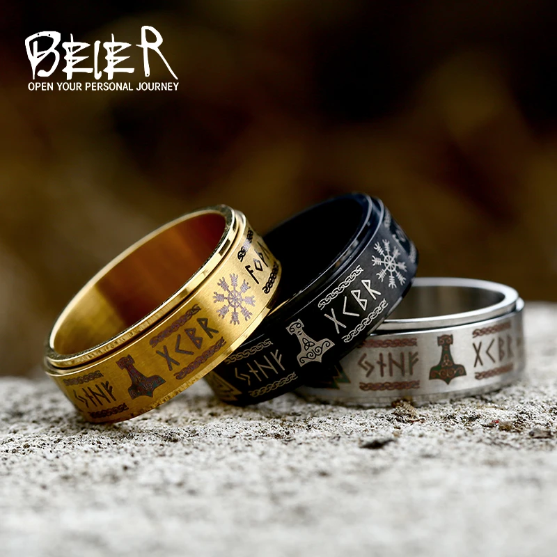 Stainless Steel Vintage Odin Norse Viking Amulet Rune Spinning Men's Ring stainless steel ring,finger ring,fidget spinner ring