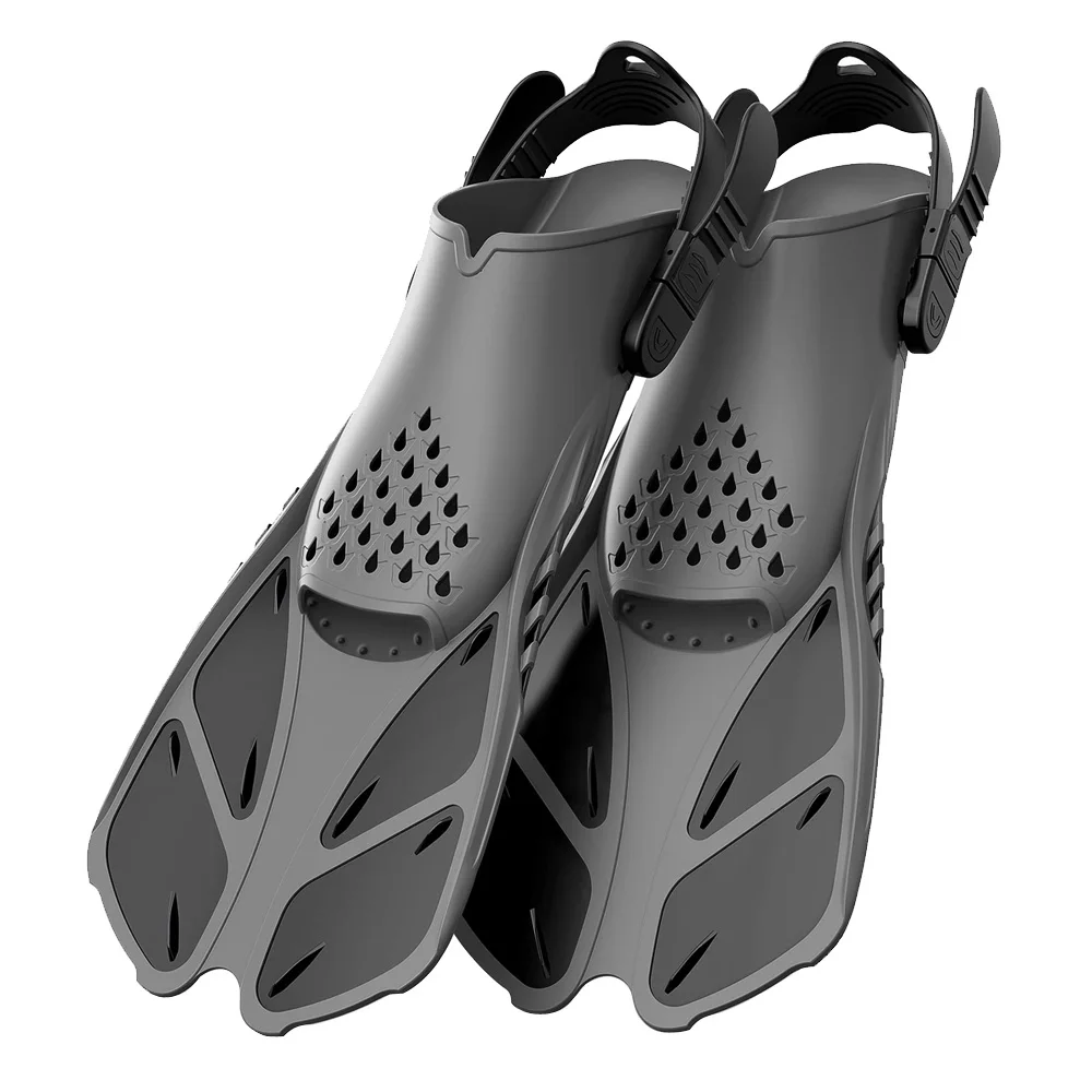 Schnorchelflossen, verstellbare Schnallen, Schwimmflossen, kurze Silikon-Tauchschuhe, offener Absatz, Reisegröße, Erwachsene, Herren und Damen – Detail 10