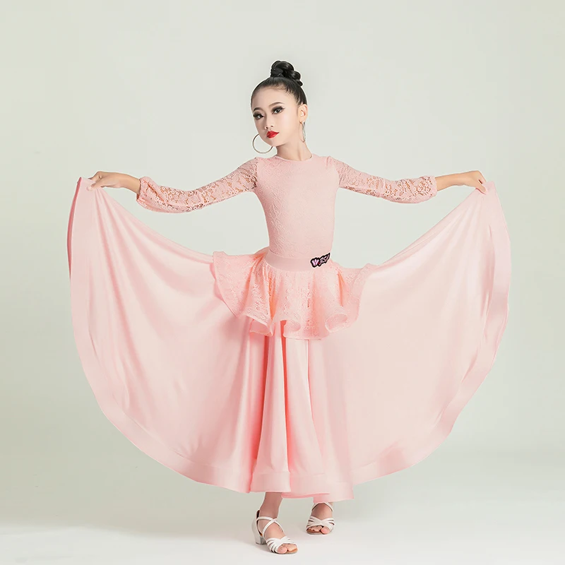 

Pink Ballroom Dance Competition Dresses Kids Performance Waltz Modern Dancing Clothes Girls Latin Dance Dress Stage Wear SL9237