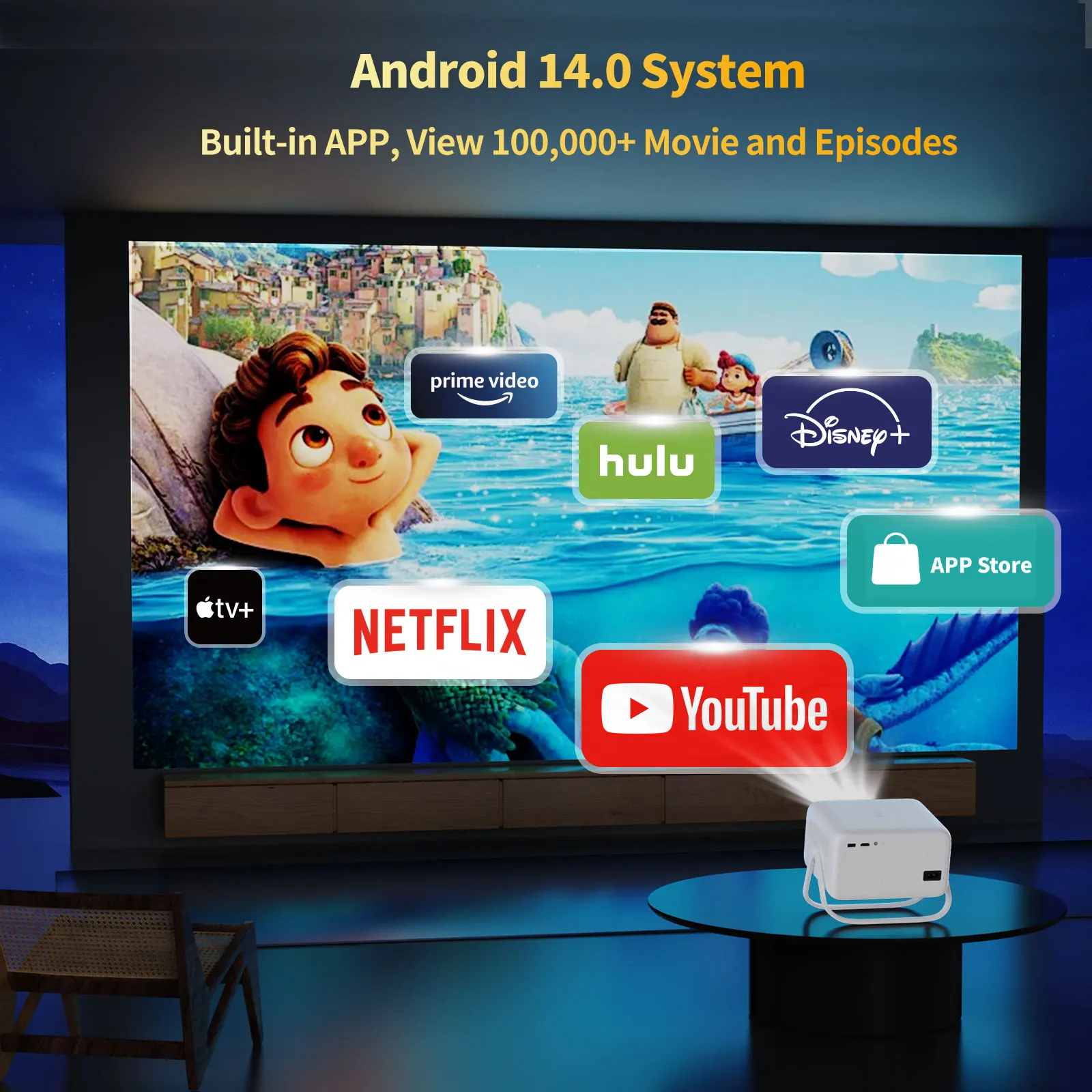 벨렉 8K 비디오 디코딩 프로젝터 TP350 650 ANSI 1080P 자동 초점 안드로이드 14 H726 휴대용 야외 스마트 홈시어터 프로젝터