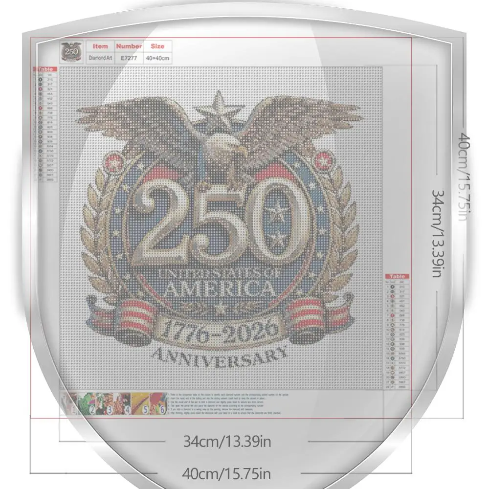 미국 250주년 기념 풀 DIY 5D 라운드 드릴 크리스탈 아트 페인트 바이 다이아몬드 성인/초보자용 선물 아이디어 홈 데코 40*40cm