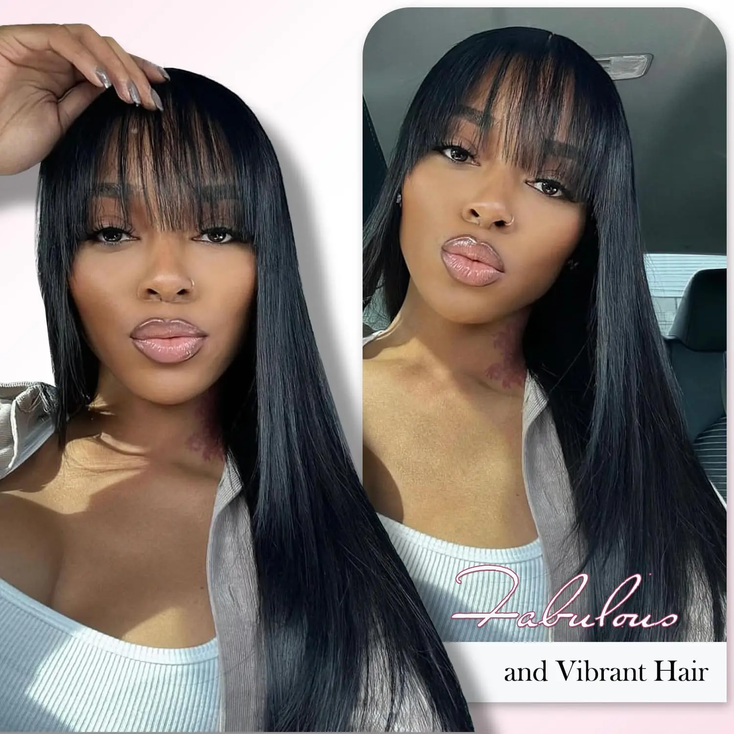 Bangs 4x4 Lace Closure Human Hair Straight Wigs Human Hair Pre Plucked with Baby Hair Unprocessed Virgin Wig 220%