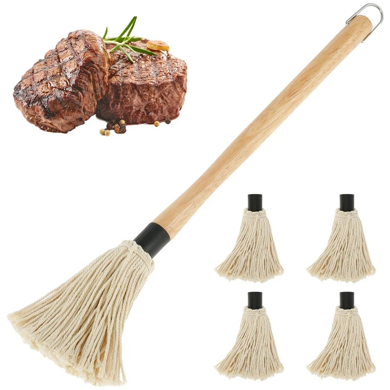 

1 Set BBQ Mop 18.3 Inch BBQ Mop Brush Grill Brush Wooden Long Handle Grill Brush For Sauce BBQ Smoking Steak Durable Easy To Use