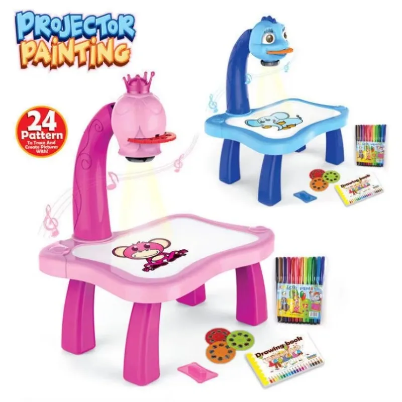 Children Painting Board Desk Led Projector Art Drawing Learning Table Educational Toys Kids Drawing Projector Toy
