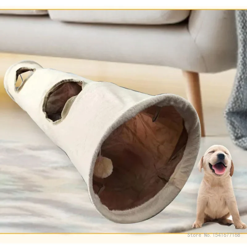 Oxford Cloth Collapsible Cat Tunnel, Plush Pet Tunnel, Drill Hole, Rolling Ground, Chinchilla Toy, Cat Escape, 1Pc