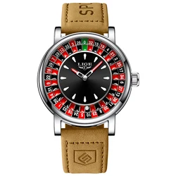 LIGE Men's Fashion Watch with Rotating Dial and Las Vegas Roulette Theme, Waterproof and Luminous (Silver)
