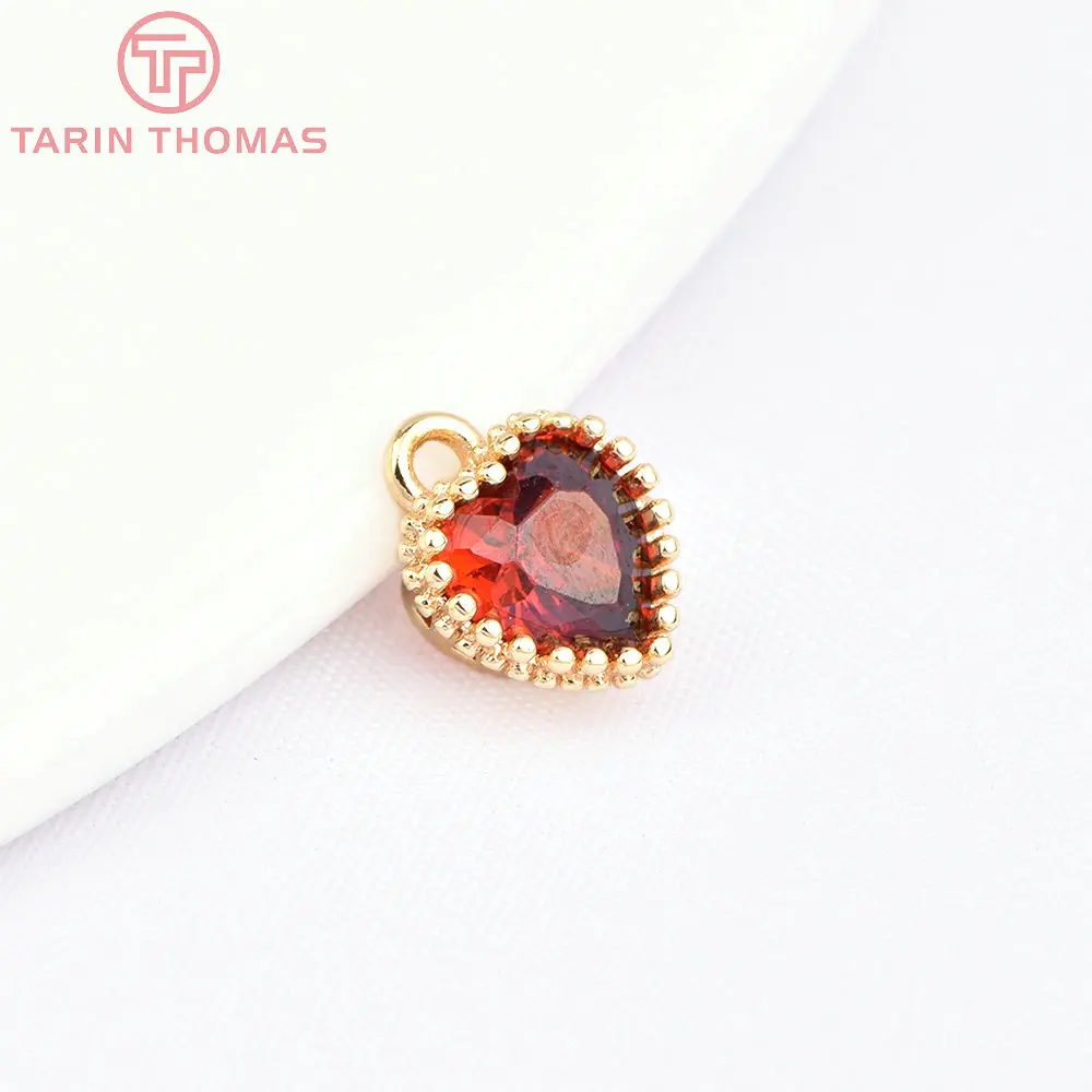 (7539) 6PCS 6,5x8MM 24K Gold Farbe Messing mit Zirkon Herz Charms Anhänger Hohe Qualität DIY schmuck Erkenntnisse Zubehör – Detail 36