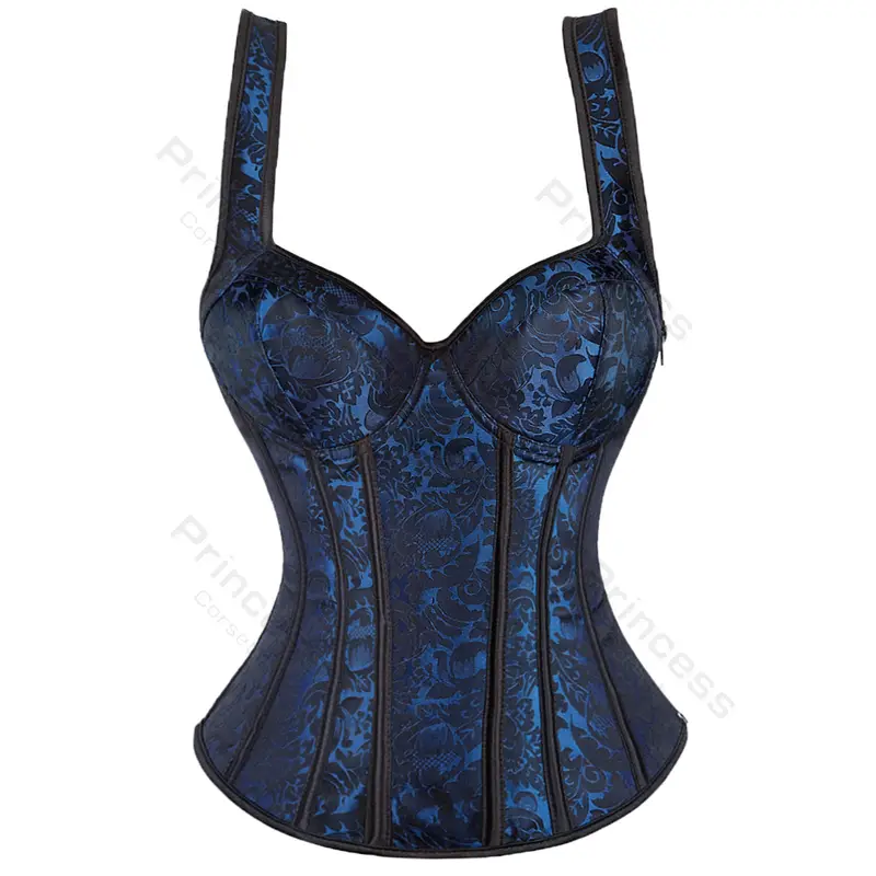 Women Corset with Straps Black Overbust Corset Plus Size Floral Jacquard Corset Zipper Top Gothic Steampunk Corset Bustier - Image 6