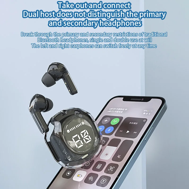 Wireless Bluetooth Earphones with LED Display for Outdoor Sports Work with Android and Apple Devices HiFi Stereo Headset Earbuds