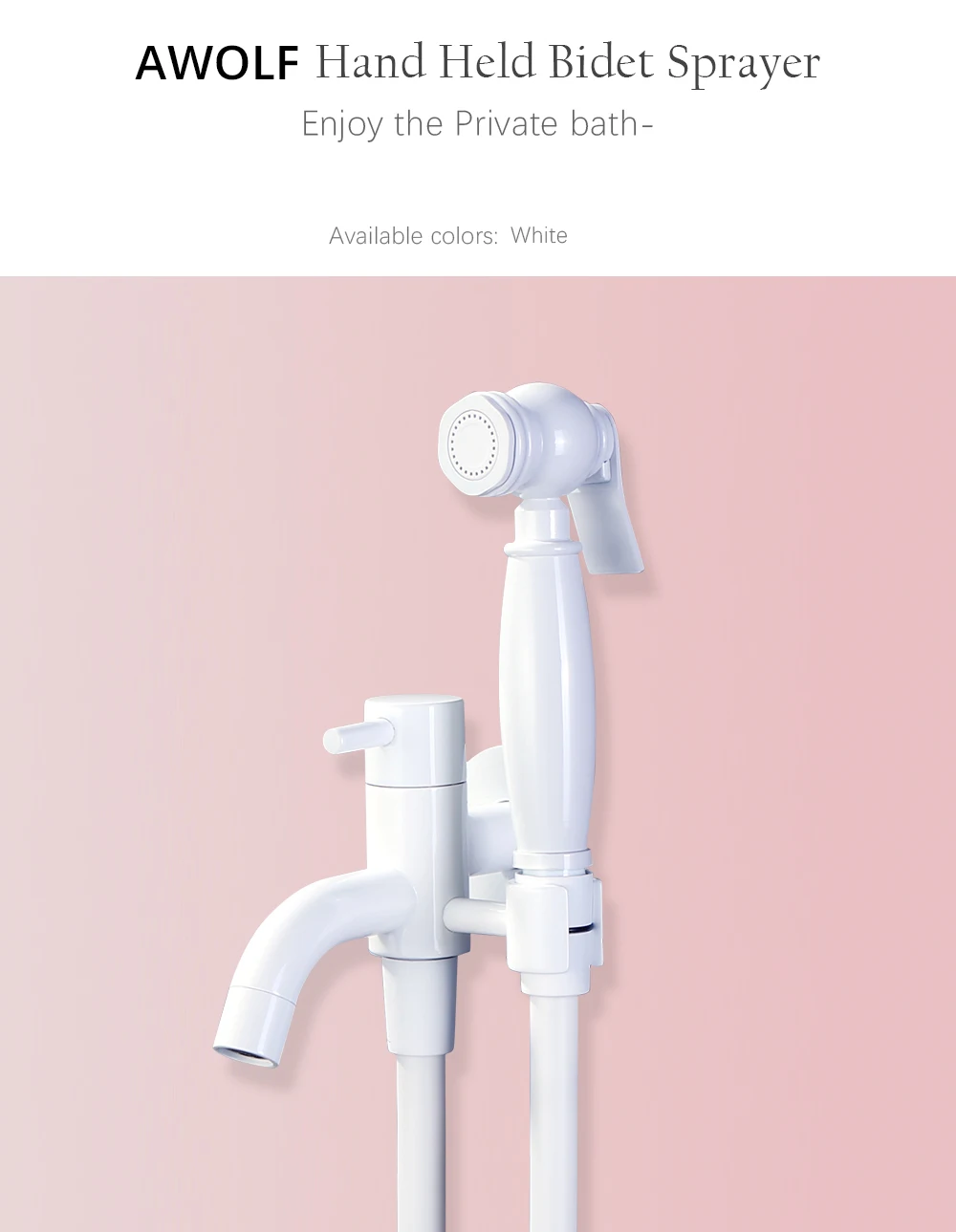 Description Picture 2 of itemAwolf White Bidet Faucet Handheld Toilet Bidet Sprayer Set Solid Brass Filling Valve Shattaf Douche Kit Toilet Washer Tap AP2300