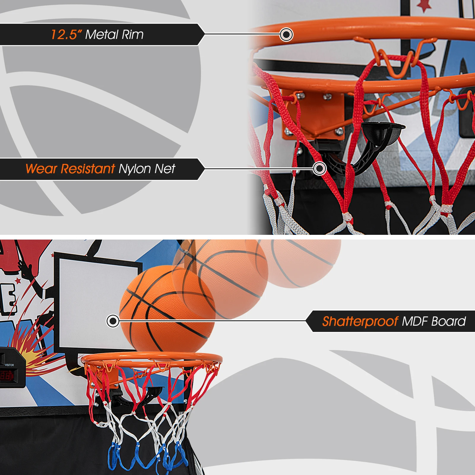 Dual LED Electronic Shot Basketball Arcade Game W/8 Game Modes 4 Balls Foldable 6