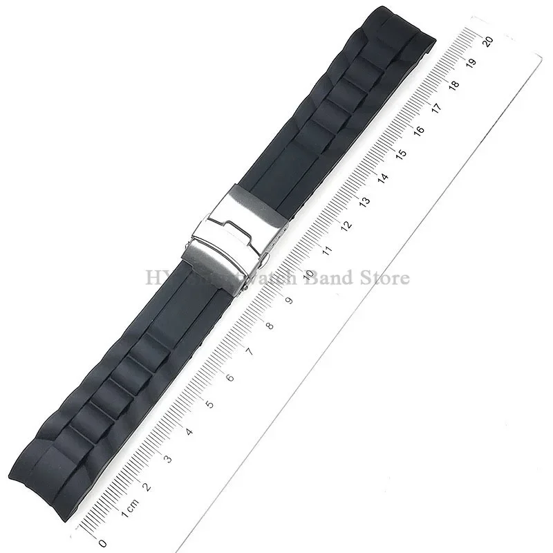 Waterproof Silicone Curved-End Watch Strap with Folding Buckle