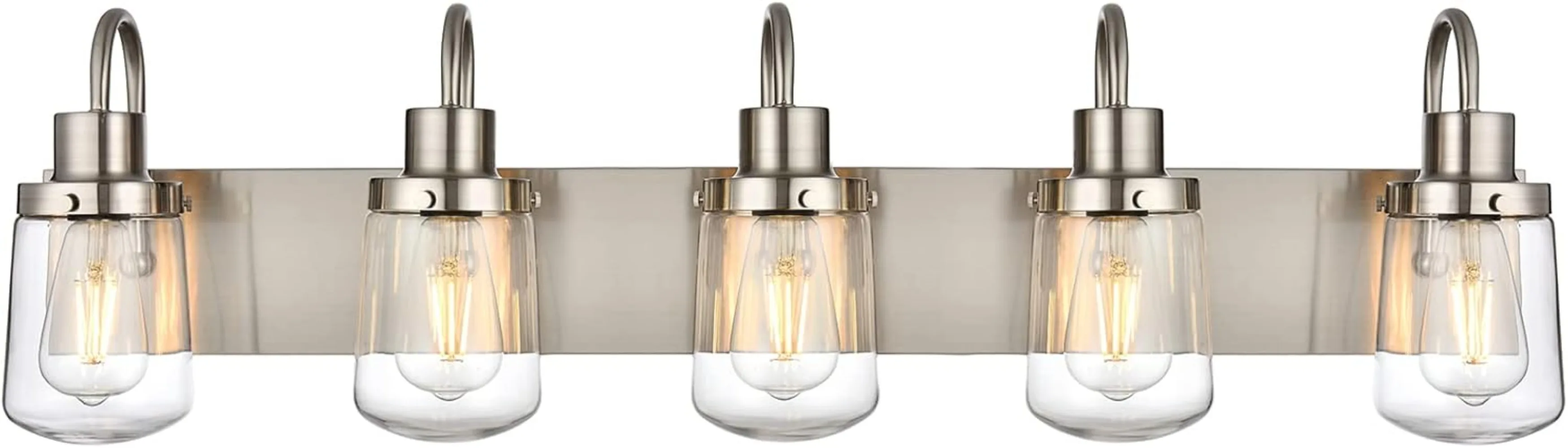 

Modern Bathroom Dressing Lamp 5 Filament Light Nickel Farmhouse Wall Lamp with Clear Glass Cover Can Be Dimmed