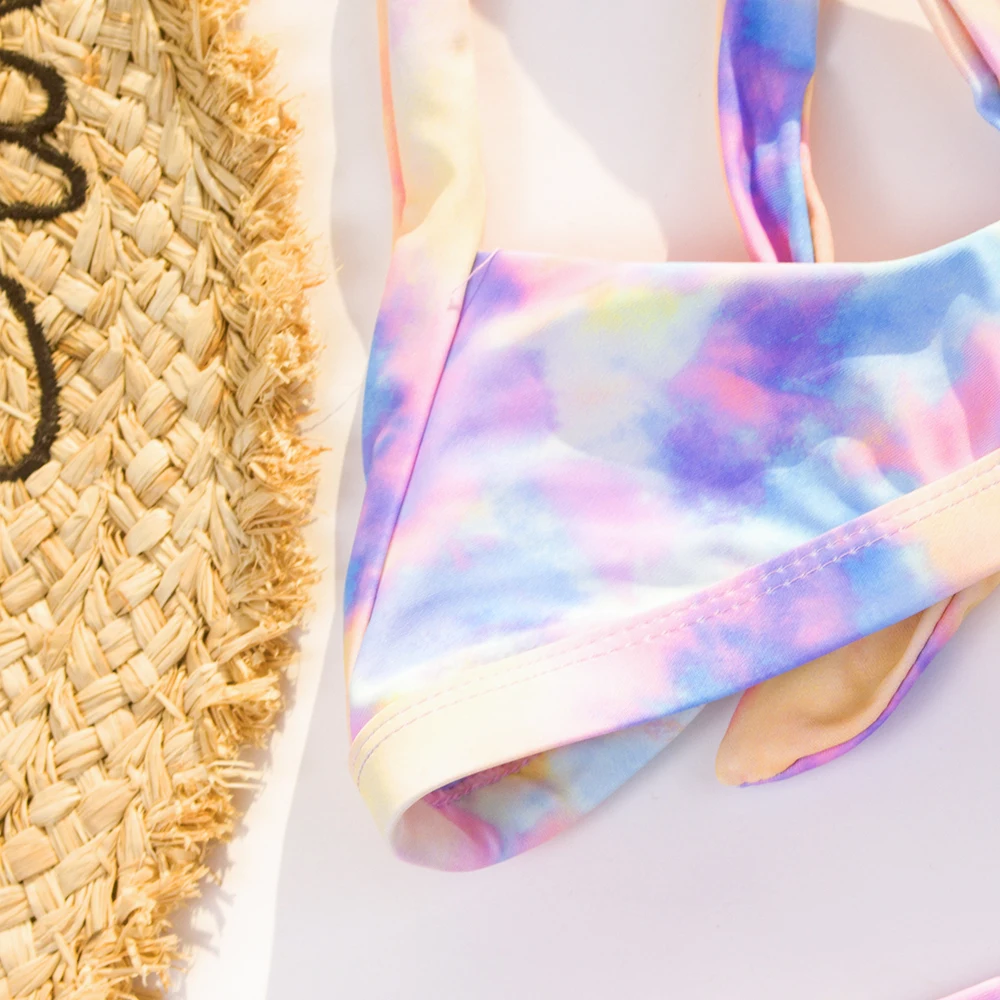 7-14 Years Tie Dye Children Girls Bikinis Bandage Teen Two-Pieces Beachwear Summer Surf Swimwear Swimsuit