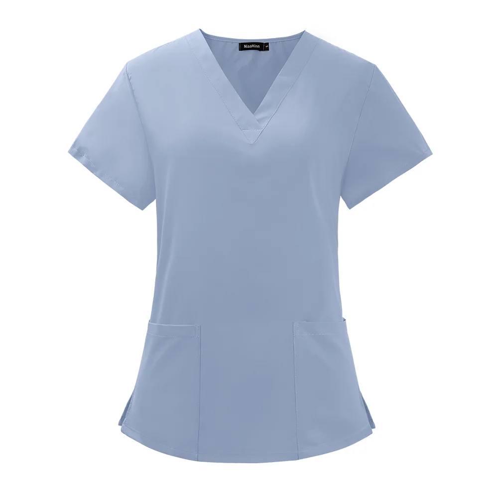 Unisex Medical Nurse Uniform Top Short Sleeve High Quality Solid Color Medical Scrub Top VNeck Doctor Elastic Workwear