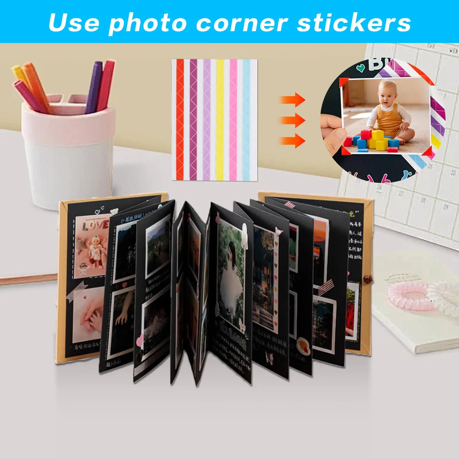 Album photo noir DIY 17,5 x 11,5 cm - Scrapbook pour mariages, anniversaires et souvenirs