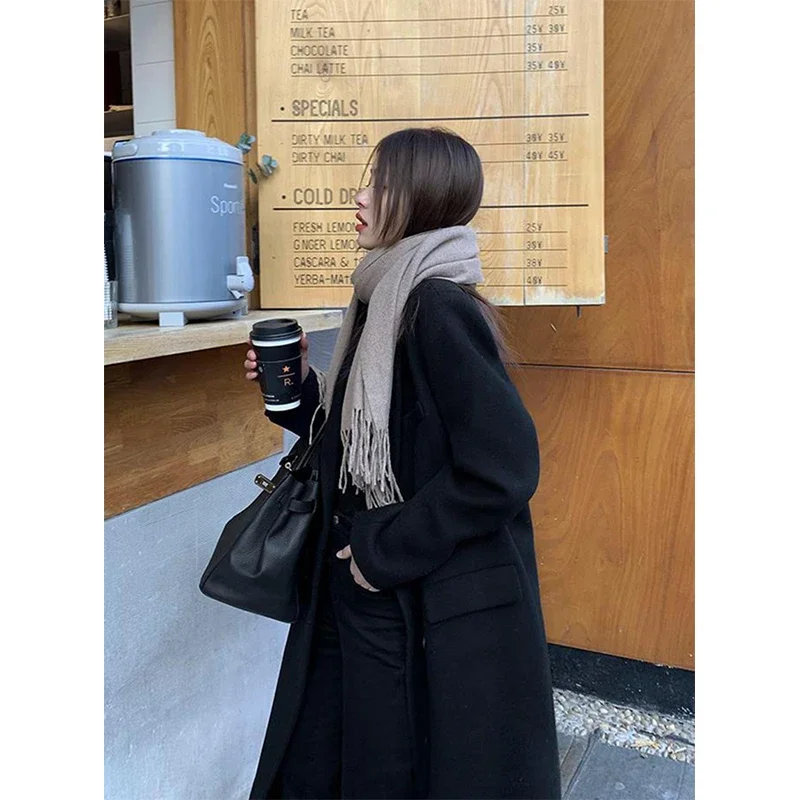 MEXZT Long Wool Blends Coats Women Streetwear Black Blazer Korean Quilted Woolen Jackets Winter Elegant Overcoat Thick Outerwear 5