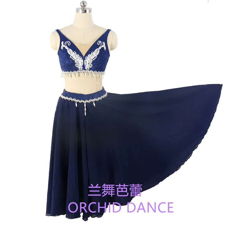 

Show Waist Adult Girls Dying Stage Wear Lyrical Contemporary Navy Ballet Costumes