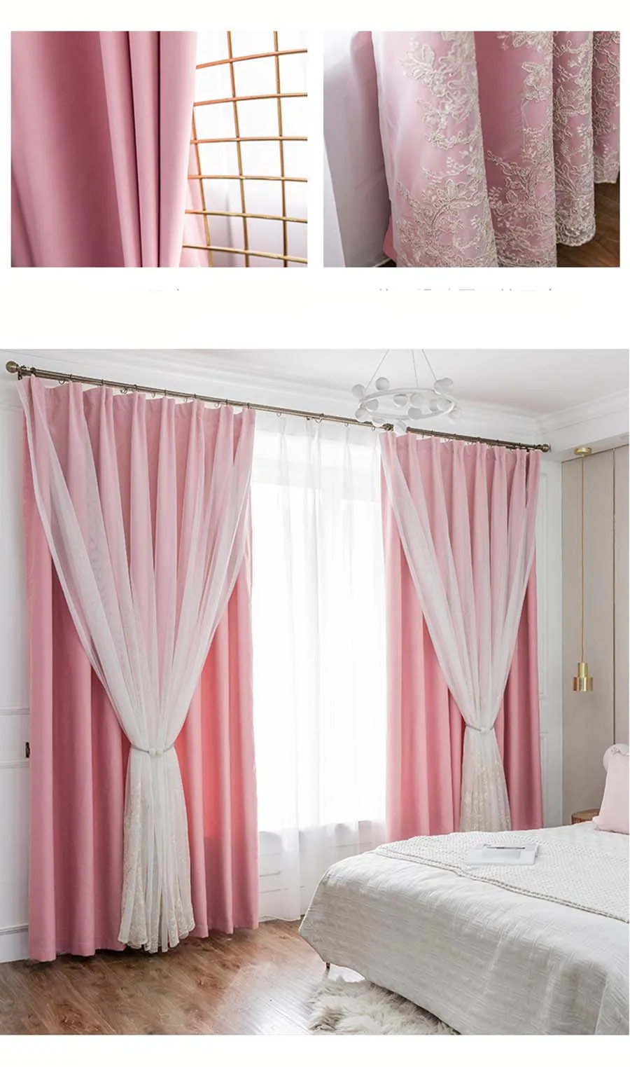 Luxury Embroidered Double-Layer Tulle Cloth Curtains for Living Room Wedding Sheer Gold Thread Delicate White Relief Voile Drape