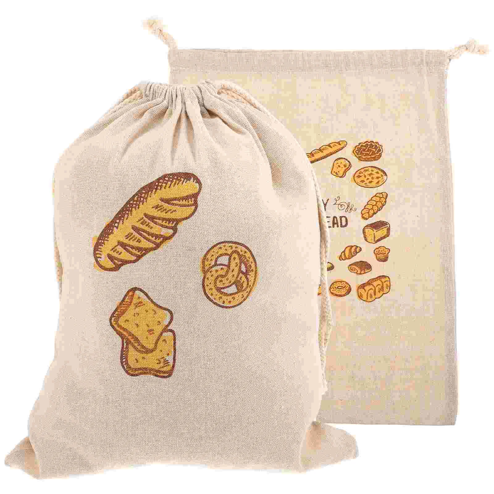 

2Pcs Drawstring Bread Bag Baking Food Storage Pouches Reusable Bread Bags